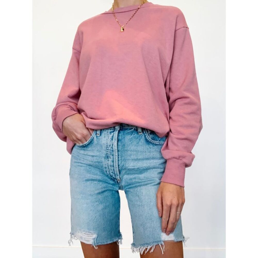 LNA CLOTHING Womens Pink Stretch Long Sleeve Crew Neck Sweatshirt L